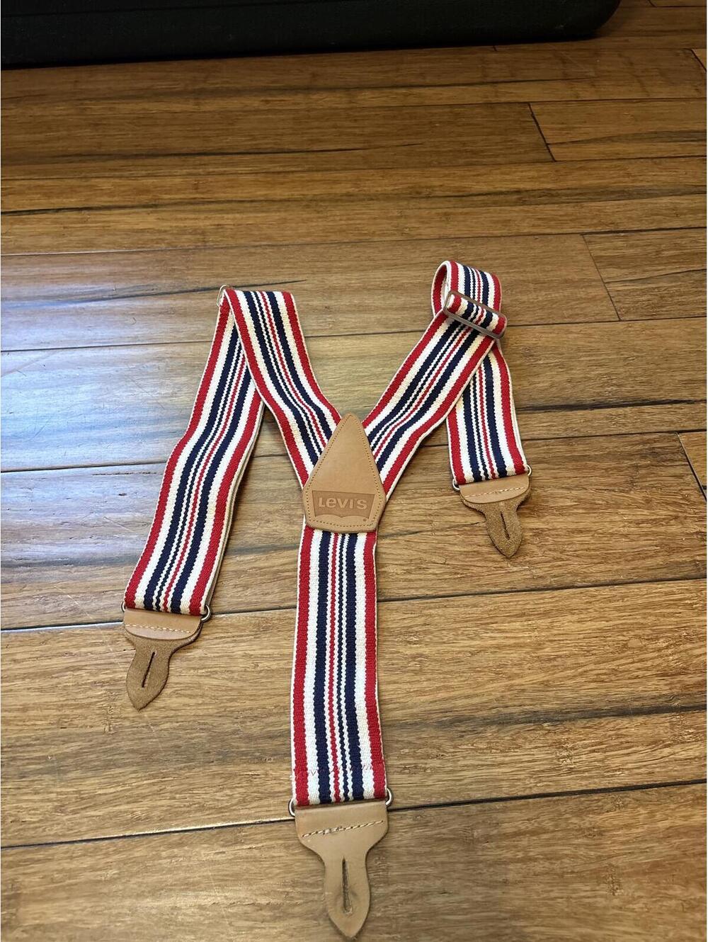 Vintage Levi's Red White Blue Striped Suspenders with Leather Ends